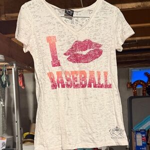 Katydid White and Pink Baseball Tee